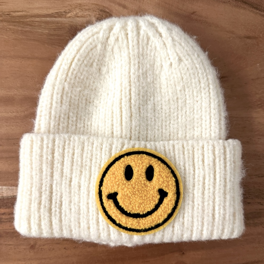 Happy Face/Smiley Face White/Cream Beanie